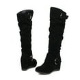 thumbnail image 1 of Juebong Christmas Deals Women's Wedge Heel Boosters High Heels Casual Solid Color Slip-On Winter Warm Belt Buckle Knee Rider Boots,8.5, Black, 1 of 4