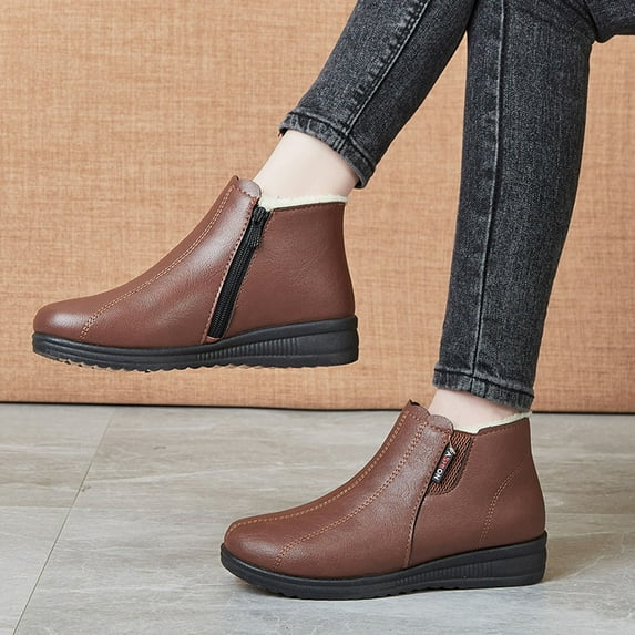 Juebong Christmas Deals women's soft-soled short boots fleece warm boots flat cotton leather shoes,6.5, Yellow