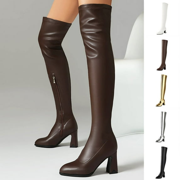 Juebong Classic Black Thigh High Boots for Women Over The Knee High Boots Lug Sole Comfortable Stretch Boot Shoes Black,42