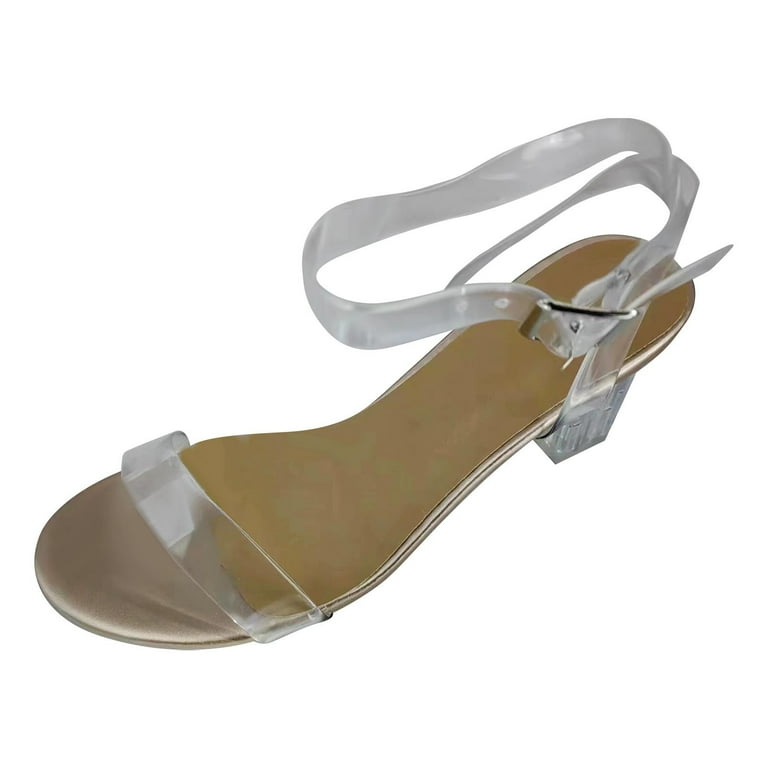 Juebong Clear Block Sandals Chunky Heels for Women 3.35 inch Open Toe Adjustable Ankle Strap Pump Sandals for Weddings Parties Daily Wear Women s