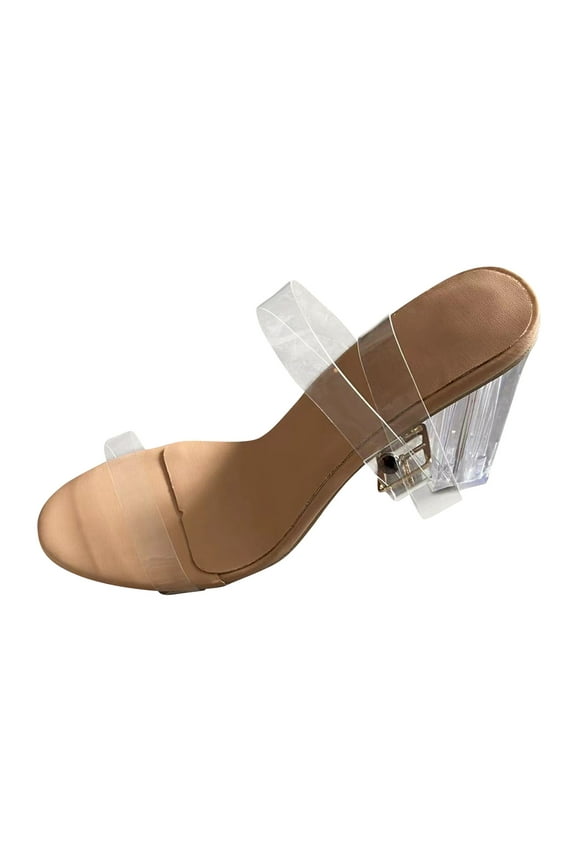 Clear Block Sandals Chunky Heels for Women Open Toe Crystal Sandals Adjustable Ankle Strap Pump Sandals for Weddings Parties Daily Wear