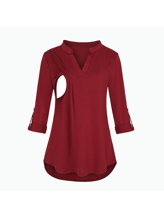 2024 Summer Breastfeeding Shirts for Womens Maternity Nursing Blouses Top Short Sleeve Comfy Pregnancy Double Layer Tunics Mama Clothes