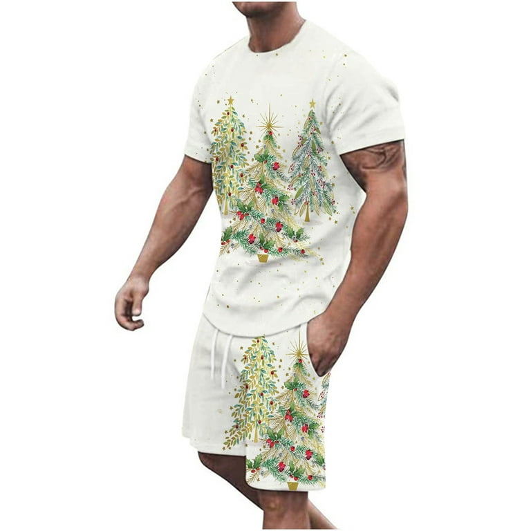 Juebong Clearance Sale Prime Men's Christmas 2 Piece Shorts Set 3D Printed  Short Sleeve T-Shirts Pants Sweatsuits Outfits Jogger Sport Suit 