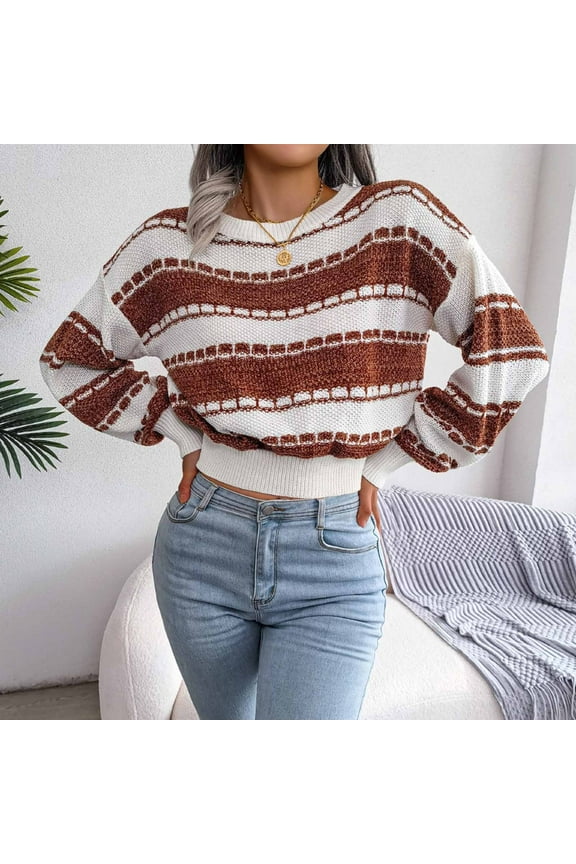 Cropped Sweater Tops for Women Casual Solid Round Neck Long Sleeve Short Sweaters Autumn Winter Warm Soft Pullover Blouse Sweatshirts for Teen Girls