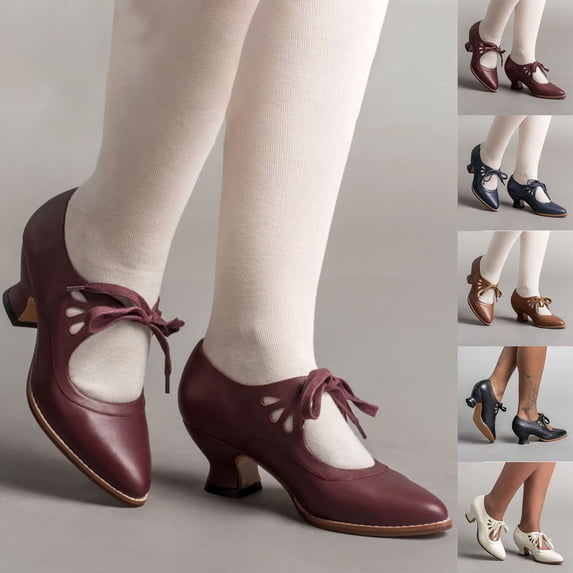 Juebong Cute Ladies Shoes Dressy Pointed Toe Pumps Chunky Low Heels Sweet Ankle Strap Party Dress Shoes Brown,41