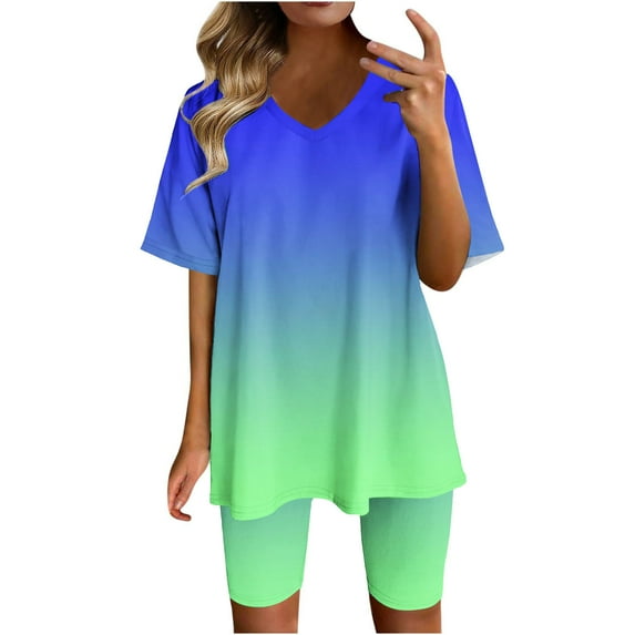 Juebong Cute Two Piece Sets for Women Loose Fit Tie Dye Short Sleeve Top Lounge Sweatsuits Summer Short Pants Going Out Tracksuit Outfit