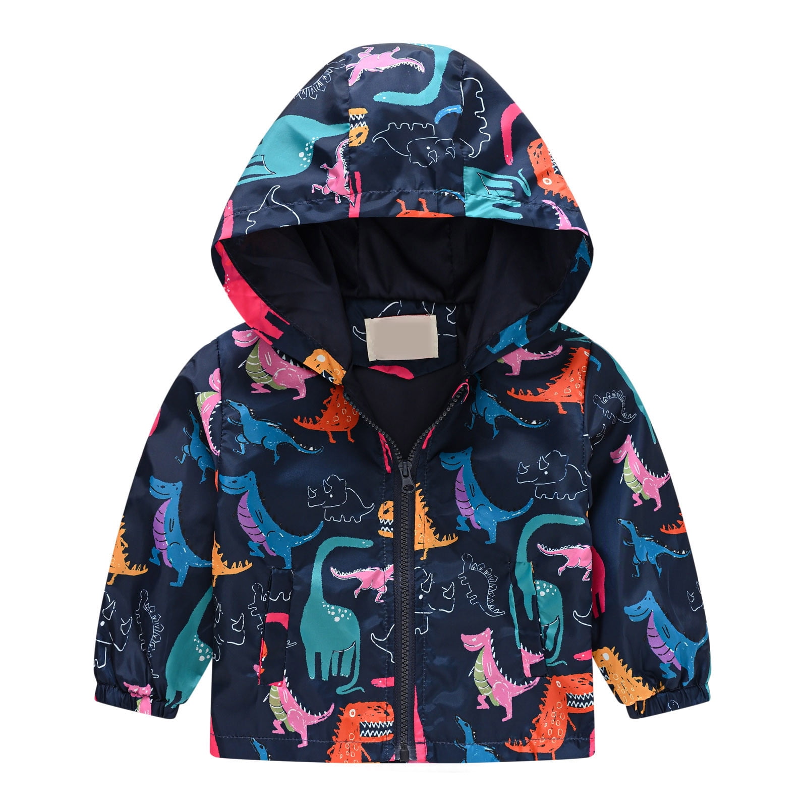 EISHOW Kids Baby Boys Long Sleeve Dinosaur Fall Coat Outwear Infant Toddler Hoodie Hooded Zip-up Thin Jacket Clothes Sweatshirt (Navy, 6-12 Months