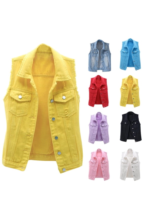 Denim Vest Top for Women 2025 Trendy Plus Size Sleeveless Jean Jacket Solid Comfy Casual Classic Cute Cropped Jackets Coats White,XXXL