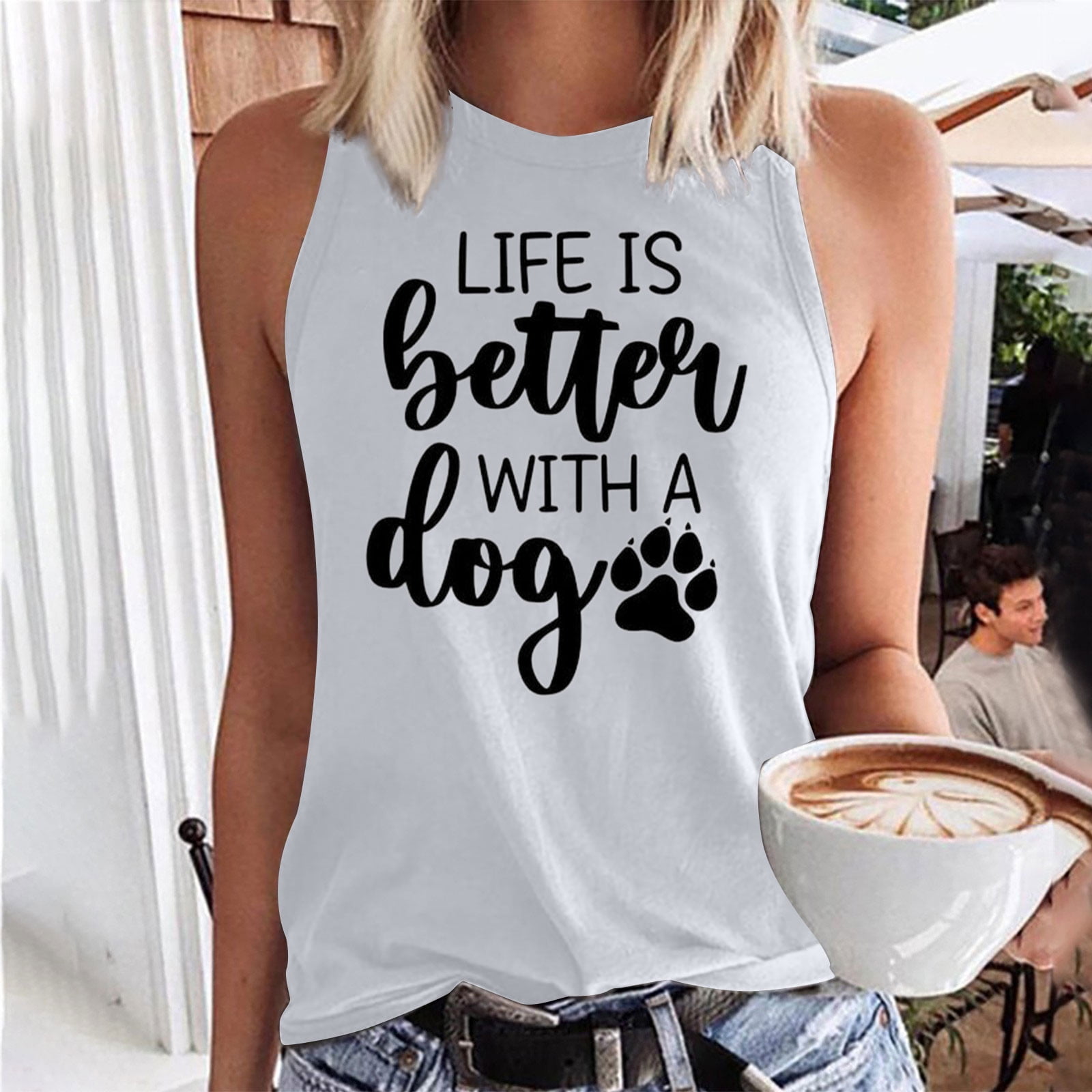 Juebong Dog Paws Footprint Tank Top Women Sleeveless Summer Funny Workout  Tops Cute Dogs Lover Vest Dog Friends Tee Tops Casual Vacation Shirt Comfy  Soft Mom Shirt Tanks 