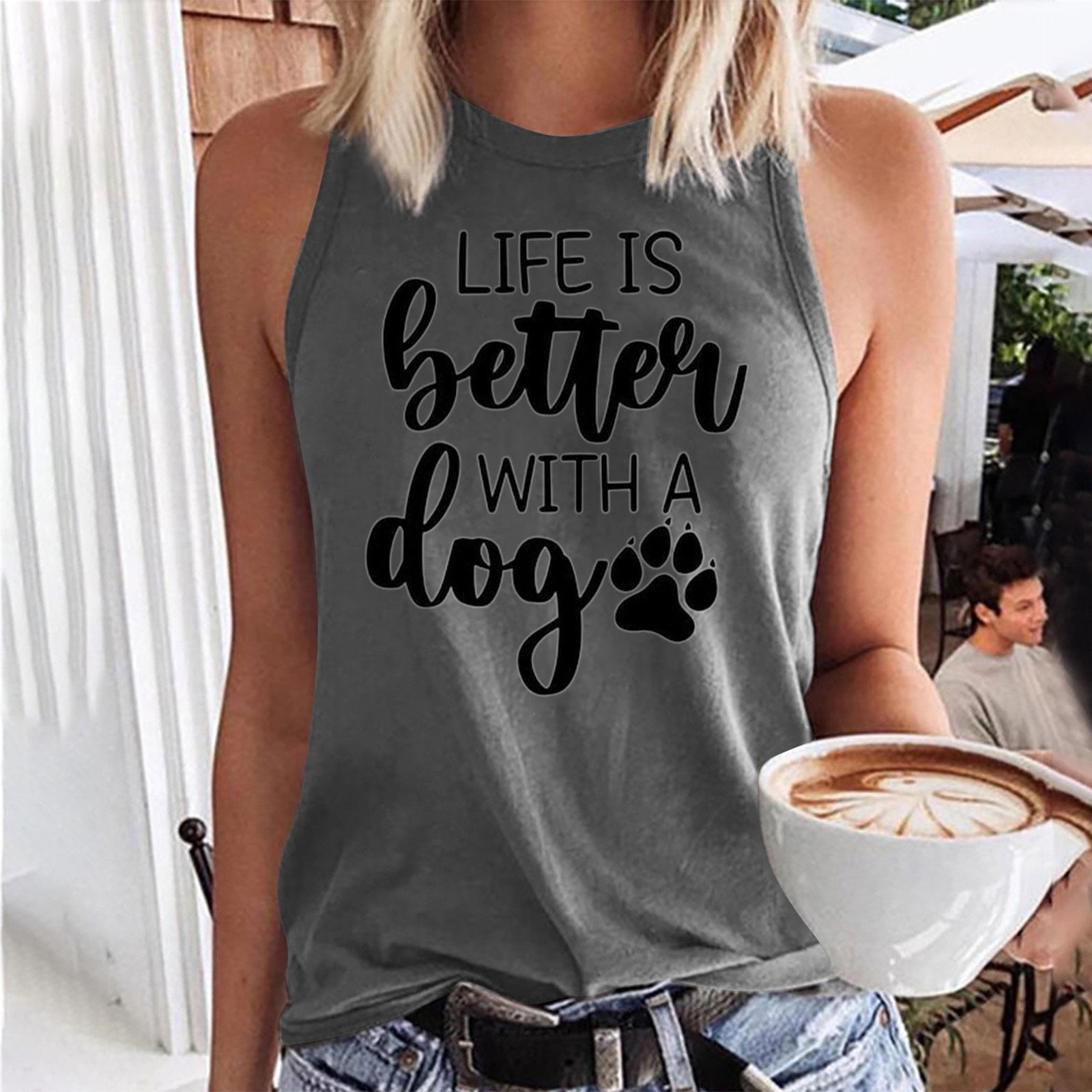 Juebong Dog Paws Footprint Tank Top Women Sleeveless Summer Funny