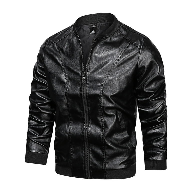 Juebong Dressy PU Leather Jacket for Boys for Men Open Front Cardigan Office Work Autumn And Winter Casual Baseball Uniform Leather Jacket Leather Jacket Black XXXL Walmart