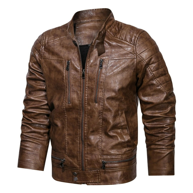 Juebong Dressy PU Leather Jacket for Boys for Men Open Front Cardigan Office Work Autumn And Winter Casual Baseball Uniform Leather Jacket Leather Jacket Coffee XXL Walmart
