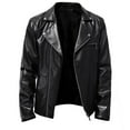 thumbnail image 1 of Juebong Dressy PU Leather Jacket for Boys for Men Open Front Cardigan Office Work Leather Plus Fleece Jacket, Motorcycle Jacket, Warm Leather Jacket, Black, L, 1 of 7