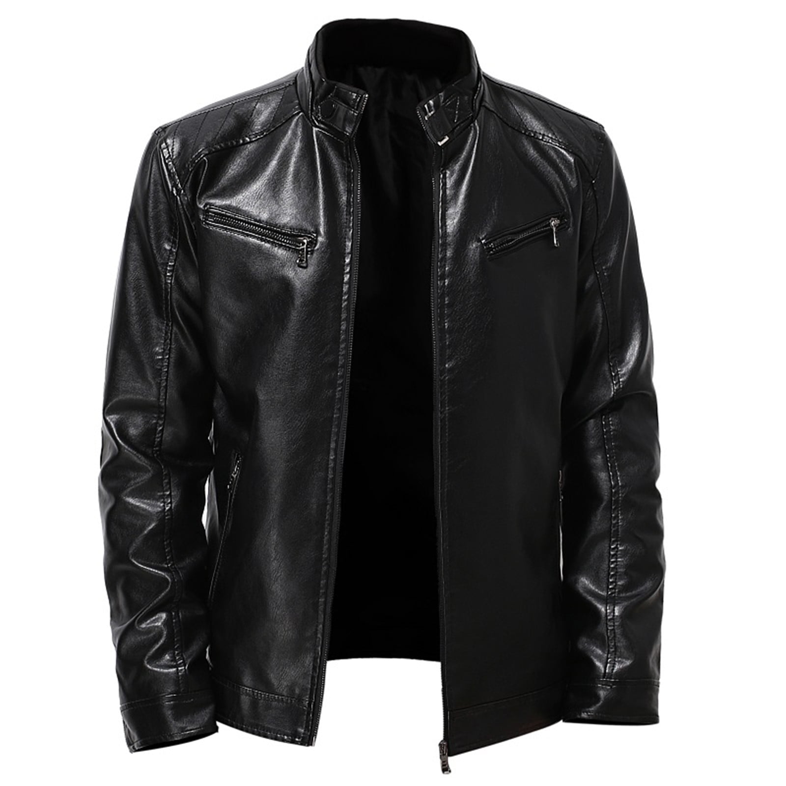 Juebong Dressy PU Leather Jacket for Boys for Men Open Front Cardigan Office Work Leather Plus Fleece Jacket Motorcycle Jacket Warm Leather Jacket