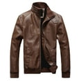 thumbnail image 1 of Juebong Dressy PU Leather Jacket for Boys for Men Open Front Cardigan Office Work Winter Leather Jacket Biker Motorcycle Zipper Long Sleeve Coat Top Blouses, Brown, M, 1 of 5