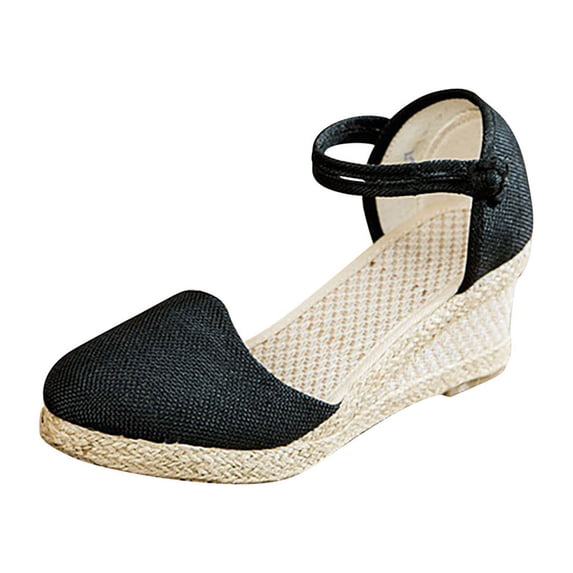 Juebong Espadrilles Flatform Sandals for Women, Platform Ankle Strap Wedge Sandals Closed Toe Ankle Strap Espadrille Wedge Sandals for Women Casual Summer Womens Shoes