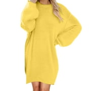 JUEBONG Fall Winter Sweater Dress for Women Long Sleeve Crewneck Dress Womens 2024 Casual Oversized Sweaters Midi Dress Plus Size Knit Homecoming Dresses Y2k Clothing