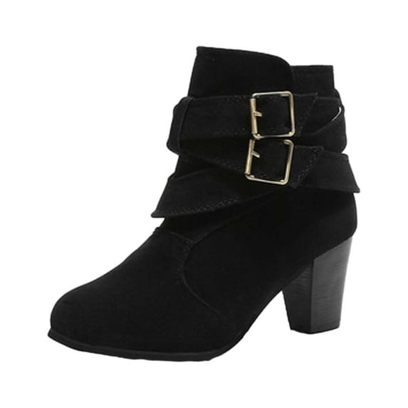 Juebong Fashion Winter Plus Size Classic Boots For Women Boots Thick Soled Thick Womens High Heels Ankle Booties Shoes,Black Size 7