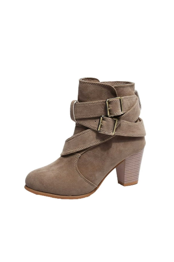 Fashion Winter Plus Size Classic Boots For Women Boots Thick Soled Thick Womens High Heels Ankle Booties Shoes,Khaki Size 4.5