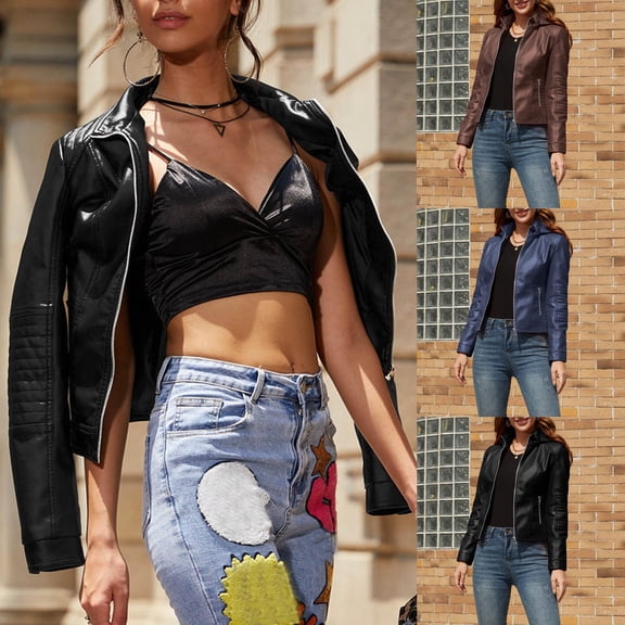 Juebong Faux Leather Jacket Women Detachable Hooded Motorcycle Bomber Jackets Zip Up Long Sleeve PU Fall Winter Coat Black,XXL