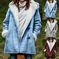 thumbnail image 1 of Juebong Faux Suede Fleece Jacket Women Horn Button Hooded Coats Fuzzy Sherpa Lined Jackets Casual Warm Winter Coat Outwear Light Blue,XXL, 1 of 8