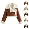 thumbnail image 1 of Juebong Faux Suede Jackets for Women Sherpa Lined Casual Motorcycle Bomber Jacket Baggy Lapel Fleece Casual PU Warm Winter Outwear Brown,M, 1 of 4