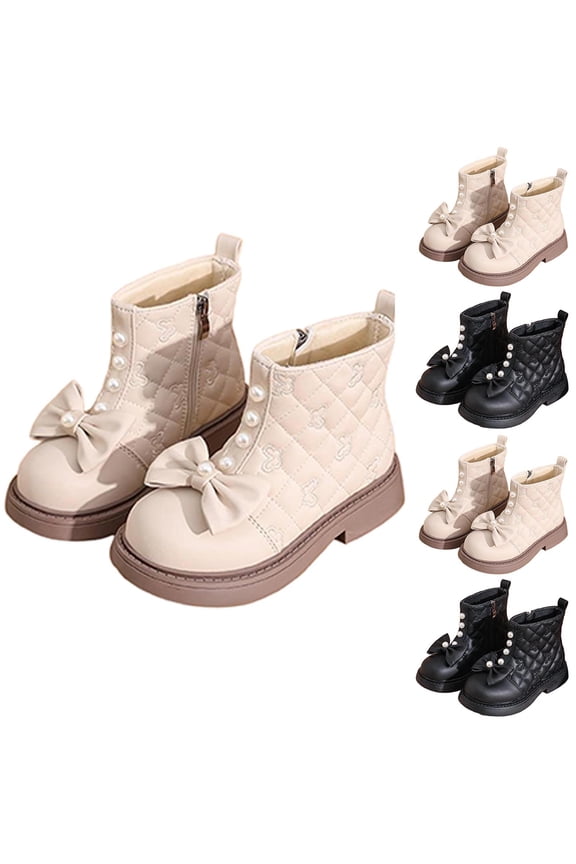 Fleece Girls Ankle Boots with Side Zipper Bow Knot Stylish Comfort Shoes for Toddler/Little Kid/Big Kid Black,26