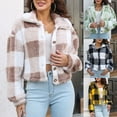 thumbnail image 1 of Juebong Fuzzy Fleece Cropped Jackets for Women Casual Button Down Sherpa Flannel Jacket Warm Plaid Shacket Trendy Winter Coats Outwear 2025 Yellow S, 1 of 8