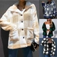 thumbnail image 1 of Juebong Fuzzy Fleece Jackets for Women Casual Button Down Sherpa Coats Warm Plaid Shacket Jacket Trendy Flannel Outwear Khaki,L, 1 of 7