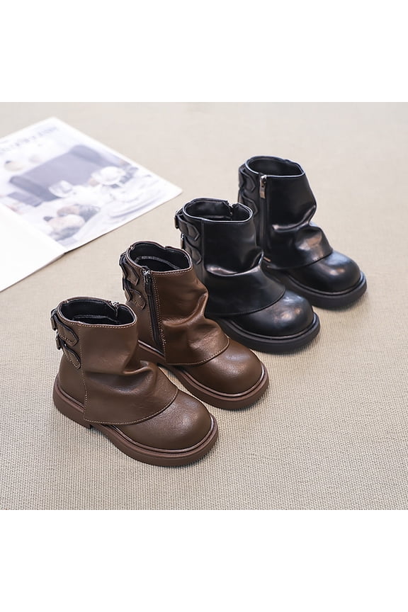 Girls Ankle Boots Retro Punk Goth Booties Round Toe Combat Shoes with Side Zipper Black,35