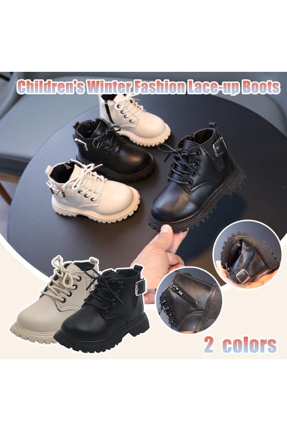Girls/Boys Ankle Combat Boots with Side Zipper PU Leather Stylish Shoes for Toddler/Little Kid/Big Kid White,30