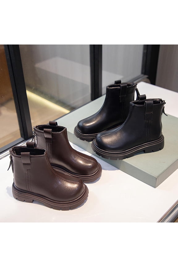 Girls Boys Combat Ankle Boots Fall Fashion Side Zipper Shoes for Toddler/Little Kid/Big Kid Black,33