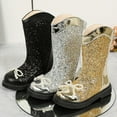 thumbnail image 1 of Juebong Girls Cowgirl Boots Mid Calf Sparkle Glitter Cowboy Boot Toddler Little Big Kids Riding Shoes Silver,29, 1 of 6