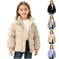 thumbnail image 1 of Juebong Girls Cropped Corduroy Puffer Jacket Zip Up Stand Collar Winter Jackets Warm Long Sleeve Quilted Down Puffer Coat Purple,2-3 Years, 1 of 8