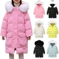 thumbnail image 1 of Juebong Girls' Winter Puffer Coat Kids Long Puffer Jackets Windproof Padded Parka Fur Faux Hooded Jacket with Cold Weather White,8-9Years, 1 of 8