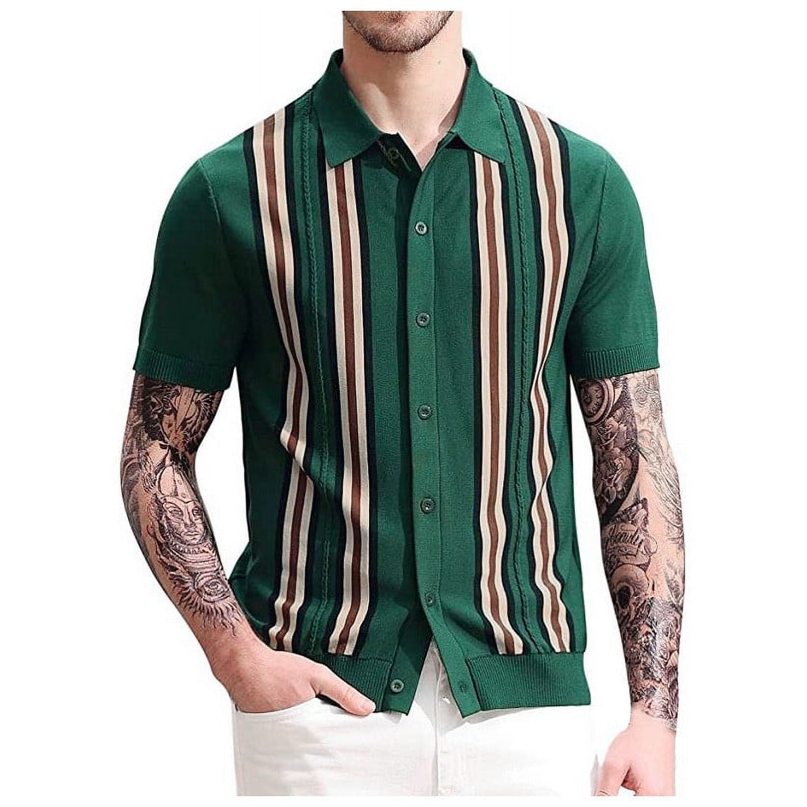 Juebong Green Men's Trendy Hawaiian Polo Shirts Casual