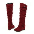 thumbnail image 1 of Juebong Halloween Decorations Women Wedge Height Increase Shoes High Heel Casual Solid Color Slip-On Winter Warm Belt Buckle Knee-Length Knight Boots, 1 of 5