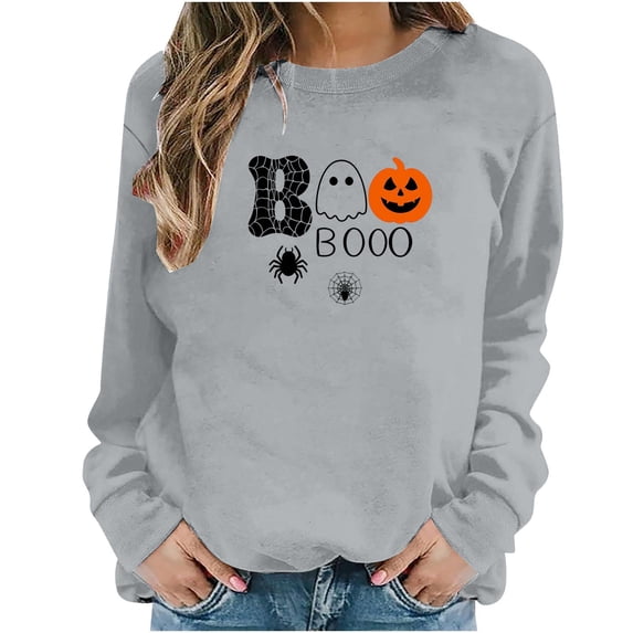 Juebong Halloween Funny Graphic Tops for Womens Teens Sweatshirts Crewneck Pullover Female Fall Outfits 2026,Witch Pumpkin Ghost Bat,loose,Maternity, workout,airport fashion clothes