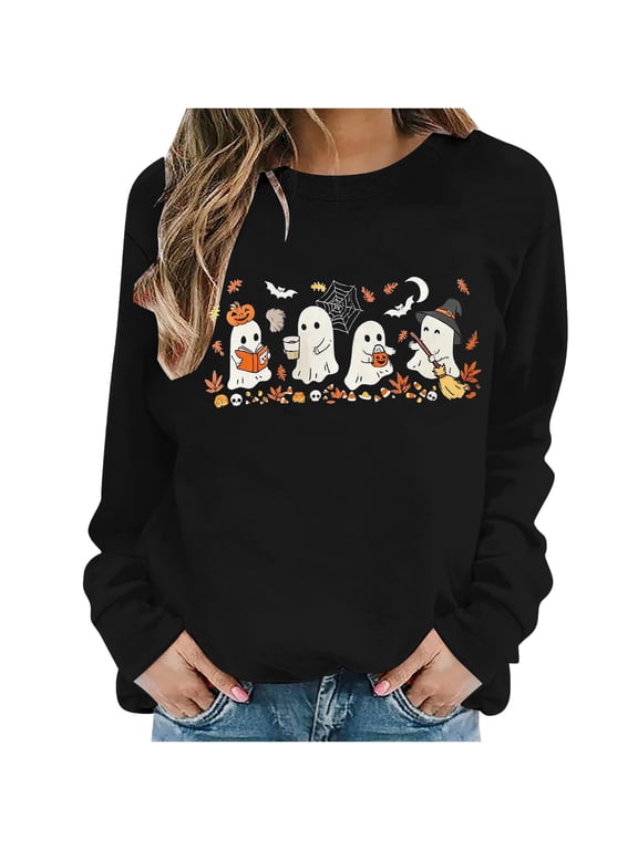 Halloween Funny Graphic Tops for Womens Sweatshirts Crewneck Pullover Female Fall Outfits 2026