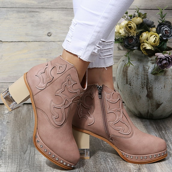 Juebong Halloween Gifts Embroidered Thick Heel Elastic Women's Boots With Side Zipper Chelsea Booties