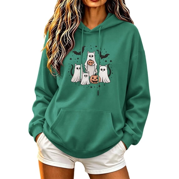 Juebong Halloween Hoodies for Women Oversized Sweatshirts Fall Travel Outfits 2026 | Funny Graphic Pullover, Lightweight Pocket Female Workout Winter Trendy Clothes