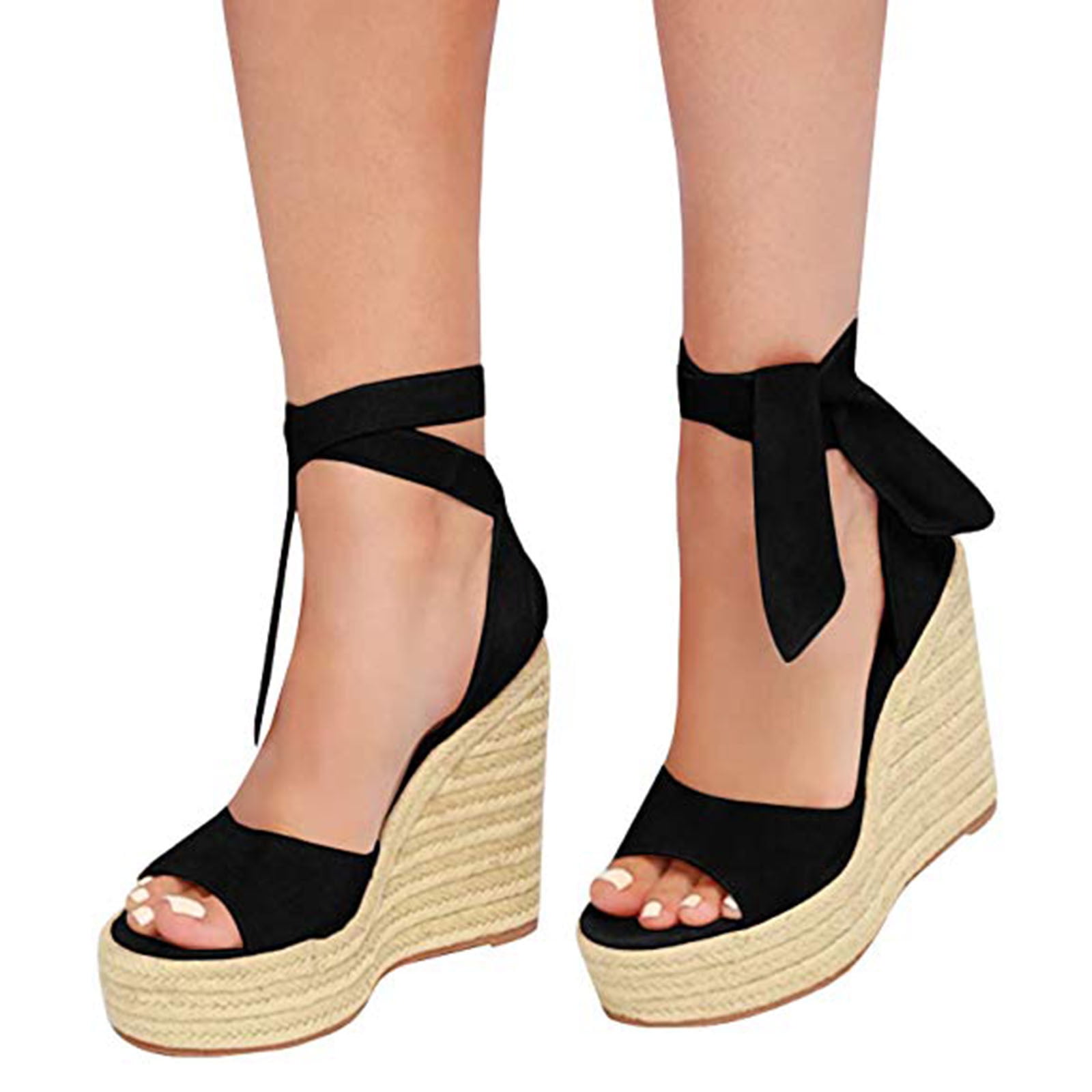 Black Gladiator Heels Strappy Over-the-knee Stiletto Heels Sandals|FSJshoes