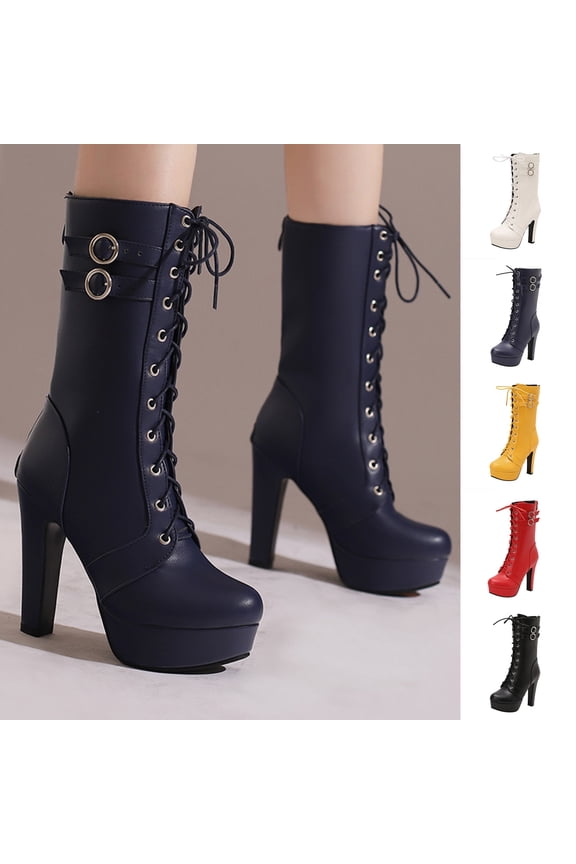High Heel Boots for Hot Girls,Women Boot Heels Botties Sexy Leather Round Toe Lace Up High Heel Ankle Boots Black,42