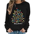 thumbnail image 1 of Juebong Holiday Funny Graphic Tops for Women Family Christmas Tree Santa Lights Print Pullover Crewneck Long Sleeve Shirts Lightweight Matching Sweatshirt, 1 of 6