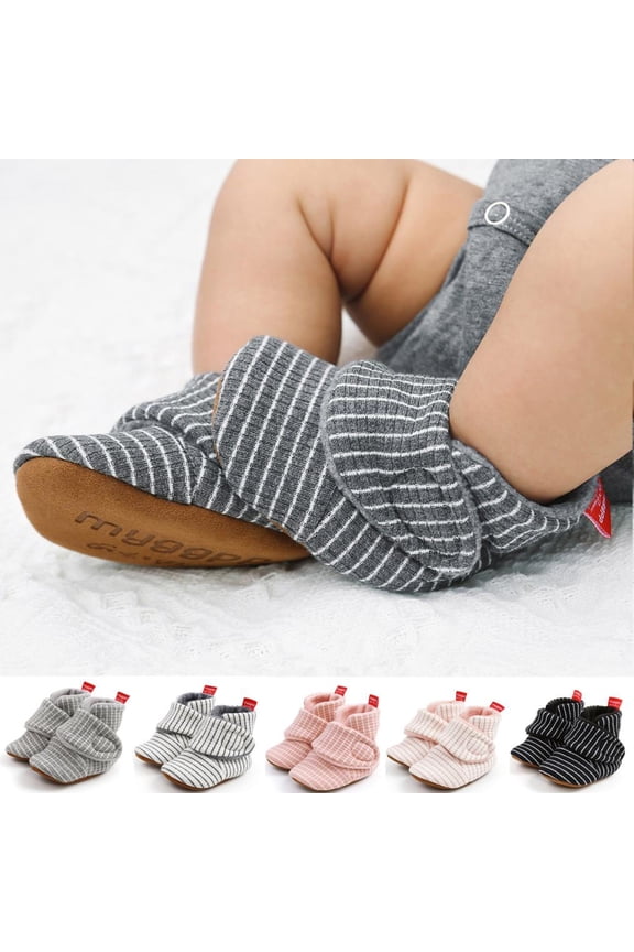 Infant Baby Cozy Booties Newborn Boy Girl Stay On Slipper Fall Winter Gripper Non-Slip Crib Shoes White,13