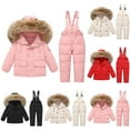 thumbnail image 1 of Juebong Kids 2 Piece Snowsuit Set Boys Girls Winter Warm Hooded Puffer Jacket & Snow Bib Pants Thickened Outdoor Ski Suits Red,1 Years, 1 of 7