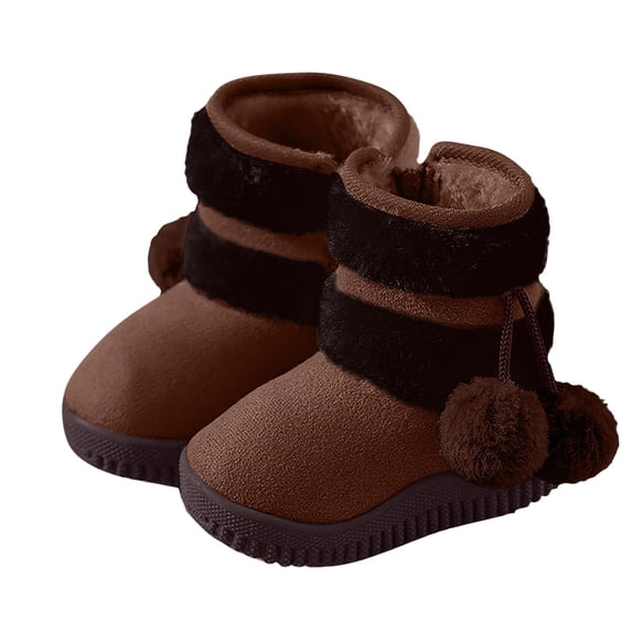 Juebong Kids Girls Boys Winter Warm Boots Suede Lightweight Faux Fur Lined Mid Calf Snow Boots for Toddler/Little Kid Coffee Boots 12 US Kid's