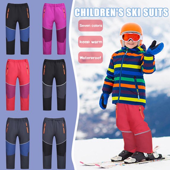 Juebong Kids Rain Pants Winter Warm Thickened Waterproof Windproof Ski Pants Boys Girls Outdoor Hiking Snowpants Trousers Hot Pink,XL