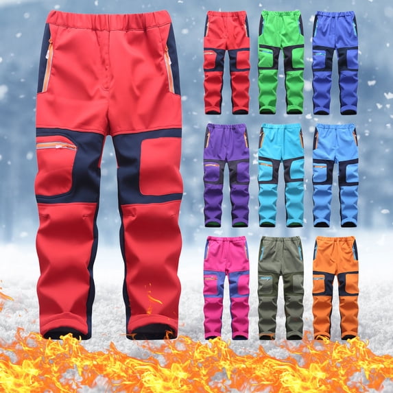 Juebong Kids Snow Pants Boys Girls Winter Warm Waterproof Windproof Rain Pants Softshell Outdoor Hiking Snowboard Trousers Army Green,13-14Years