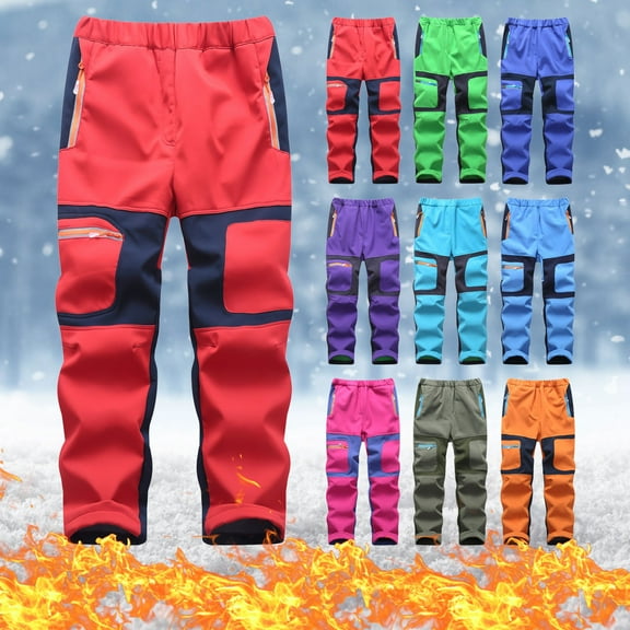 Juebong Kids Snow Pants Boys Girls Winter Warm Waterproof Windproof Rain Pants Softshell Outdoor Hiking Snowboard Trousers Green,11-12Years